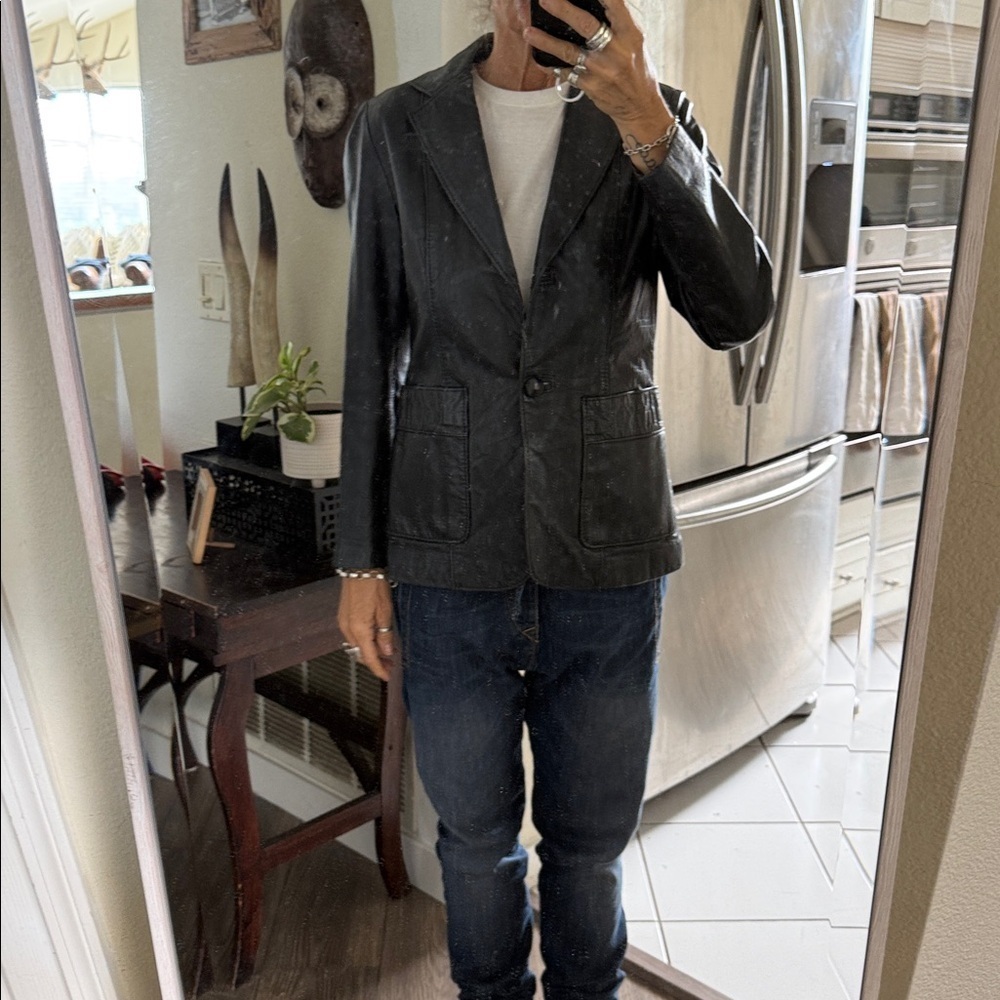 Vintage Black Leather Jacket blazer style so cool